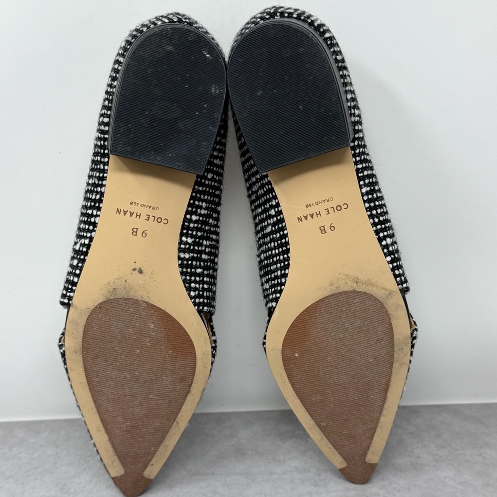 Cole Haan Viola Black & White Tweed Pointed Toe Skimmers/Loafers Size 9B - Picture 8 of 11